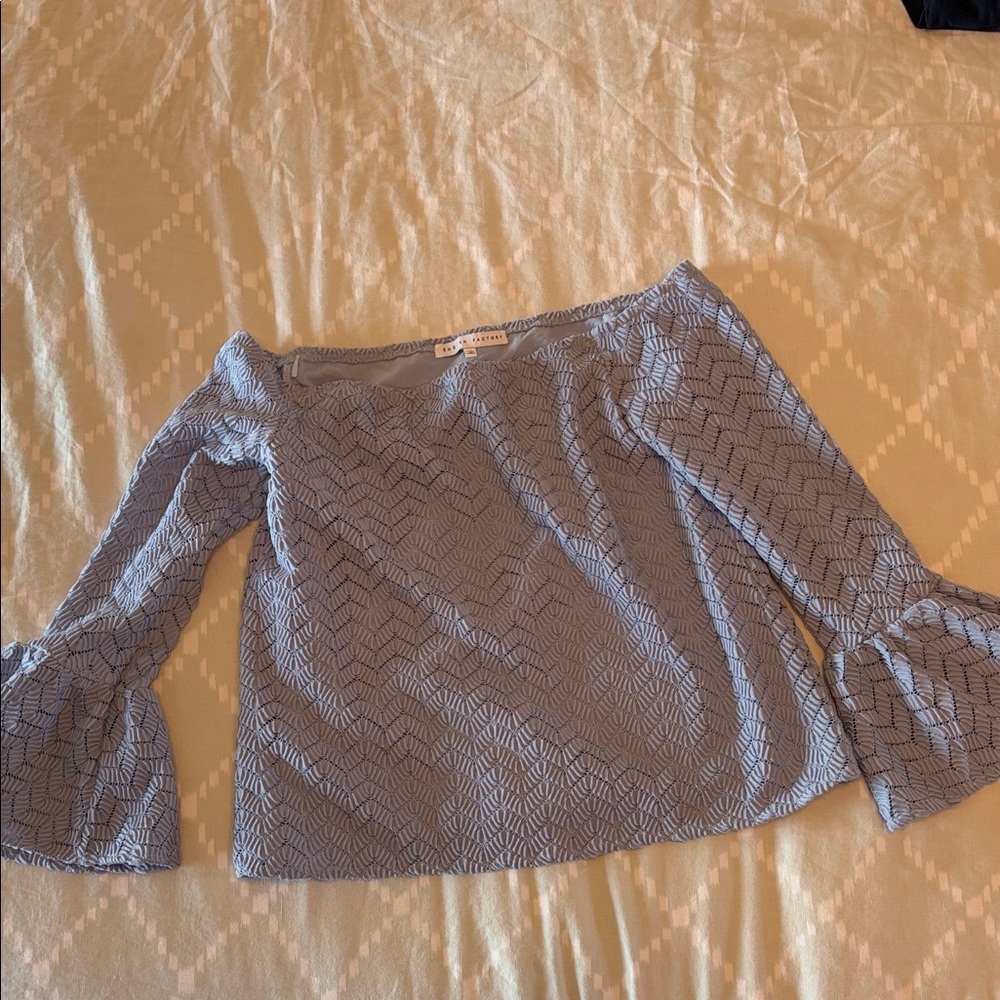 English Factory Light Blue Crochet Off-Shoulder Top